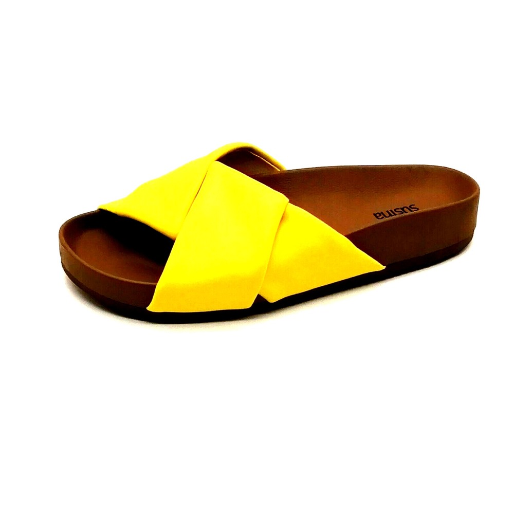 Susina Shoes Womens Vista Slide Sandals Yellow Wedge Heel Molded Footbed‎ 6 NEW